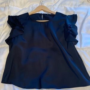 Zara ruffle short sleeve satin like blouse